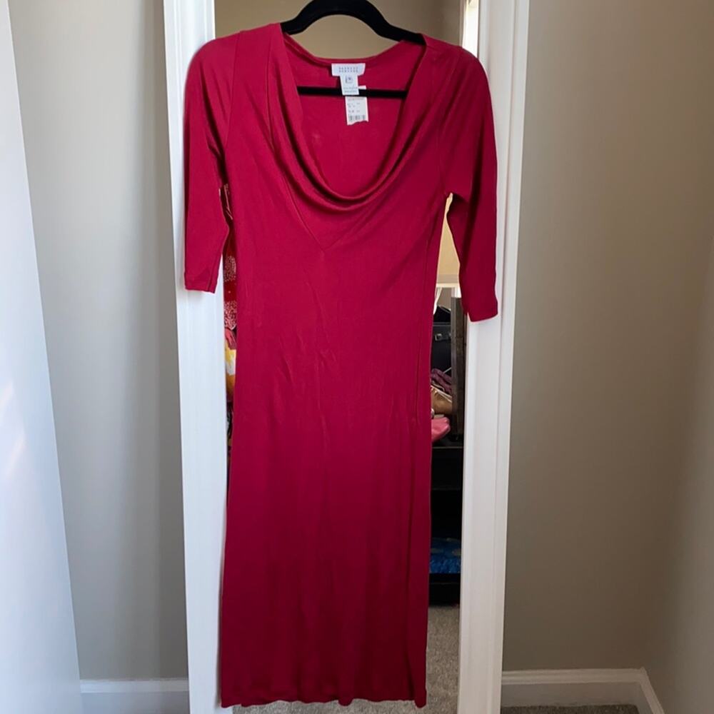 NWT BARNEYS NEW YORK Red Rayon Cowl Neck Dress